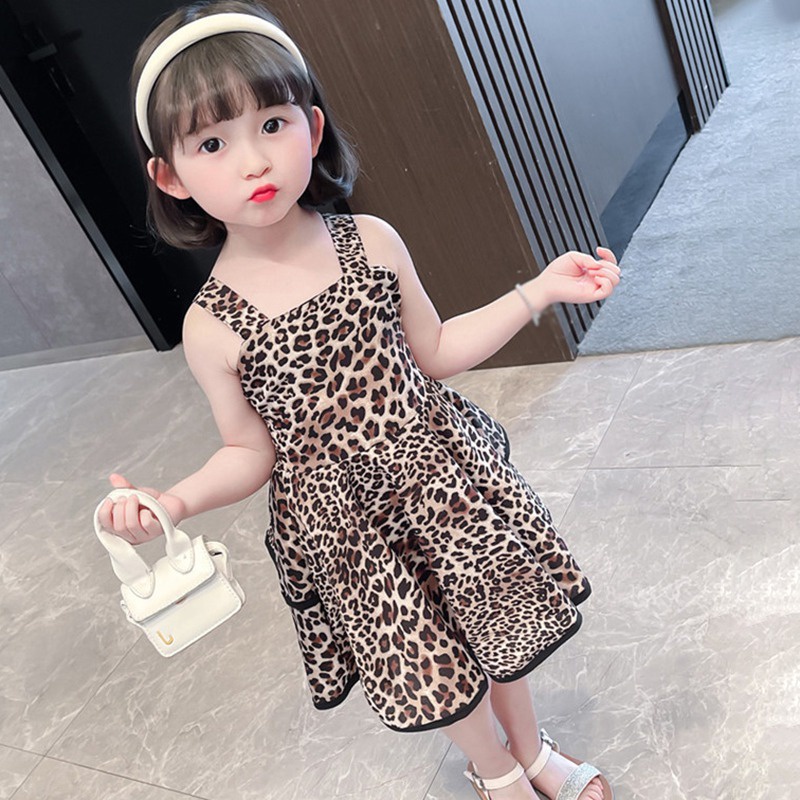 Se7en Đầm Tutu Hai Dây Xếp Ly In Họa Tiết Da Báo Kiểu Hàn Quốc Mùa Hè Cho Bé Gái