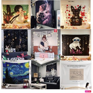 Tapestry - Vải Treo Tường Trang Trí Decor Phòng Ngủ/Phòng Khách/Phòng Làm Việc Tặng Kèm Đèn Trang Trí Ngôi Sao