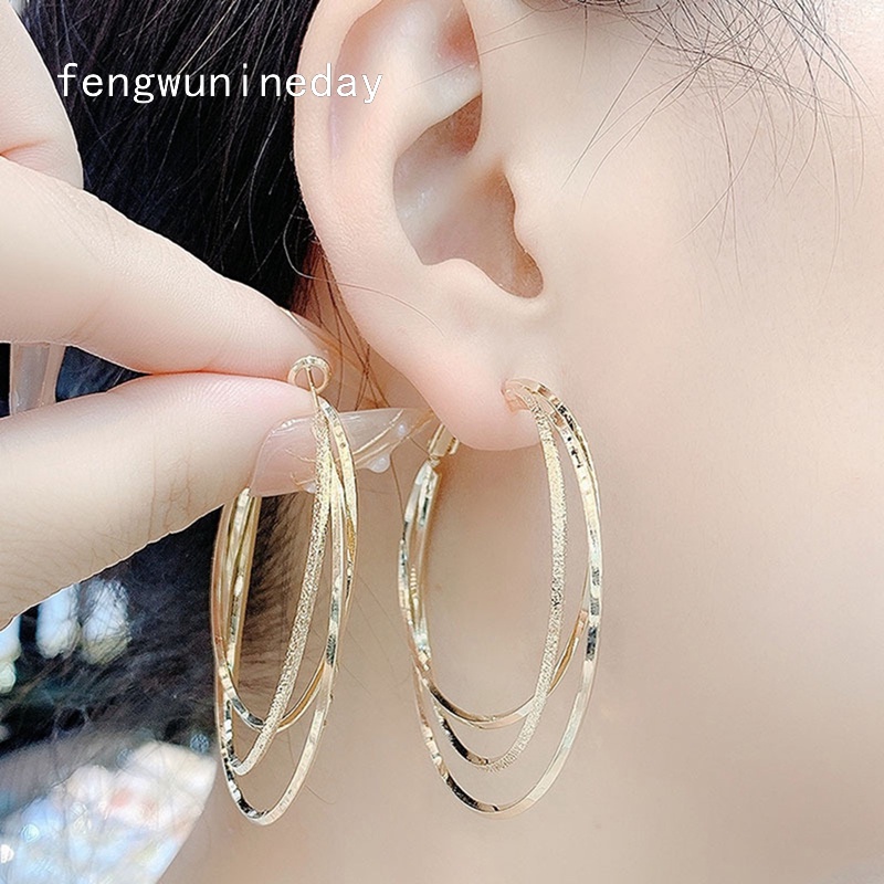 Bông Tai Mạ Bạc 925 Nhiều Lớp Cỡ Lớn Thời Trang