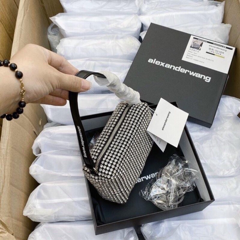 Túi Trống Đá Dây Có Chữ Wang Đá Kèm Dây Dài, Túi Đeo Chéo Nữ