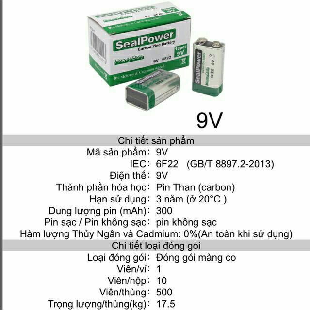 Pin Vuông 9V Super Heavy Duty  hộp 10 viên
