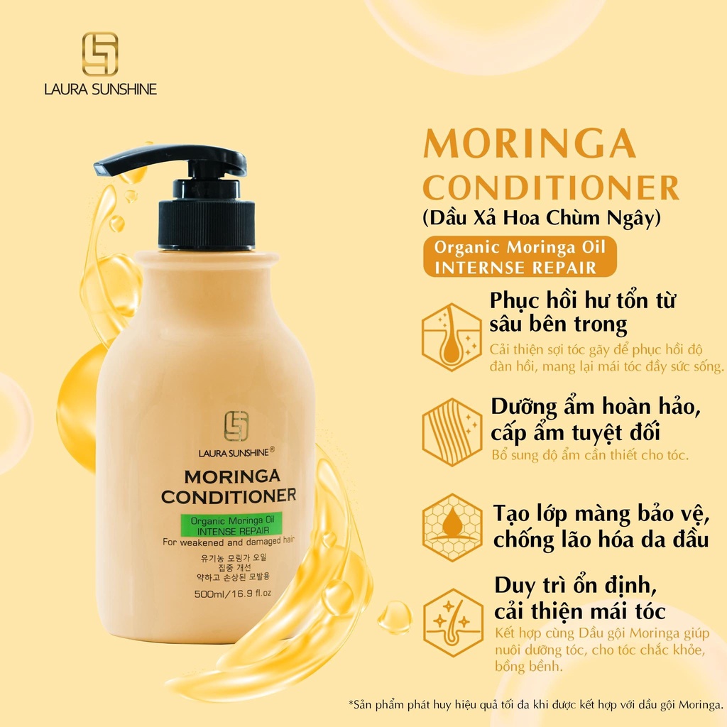 Bộ đôi dầu gội xả Nhật Kim Anh chiết xuất Hoa chùm ngây bảo vệ phục hồi tóc - MORINGA SHAMPOO CONDITIONER LAURA SUNSHINE