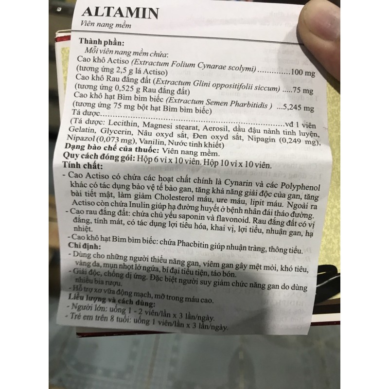 Giải độcgan altamin  hộp 100 viên  dành cho người viên gan  vàng da mụn nhọt ngứa hỗ trợ sơ vỡ động mạch