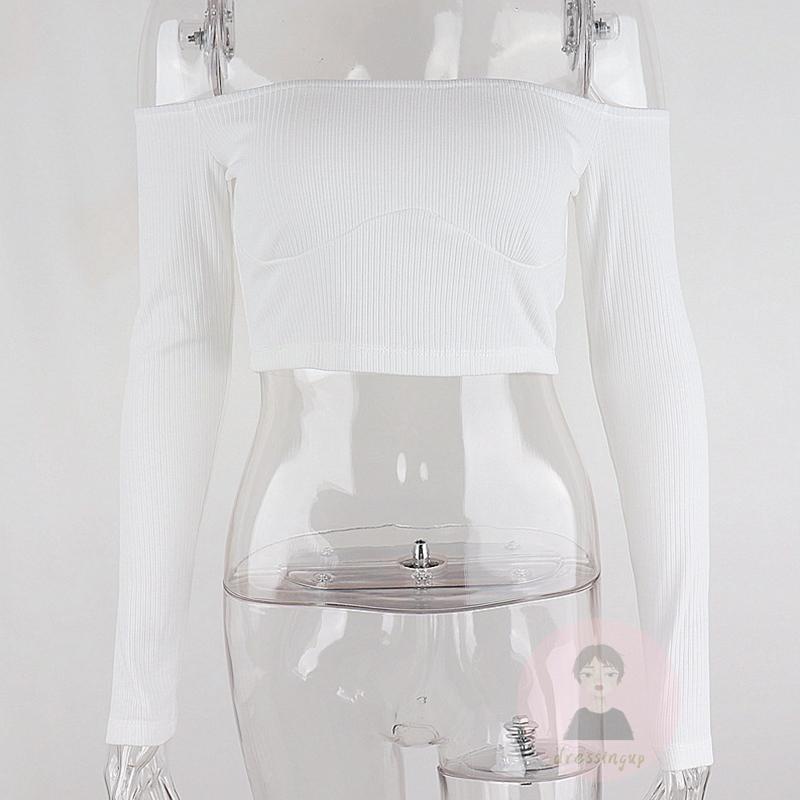 Áo Thun Dài Tay Trễ Vai Màu Sắc Nổi Bật Sành Điệu Cho Nữ