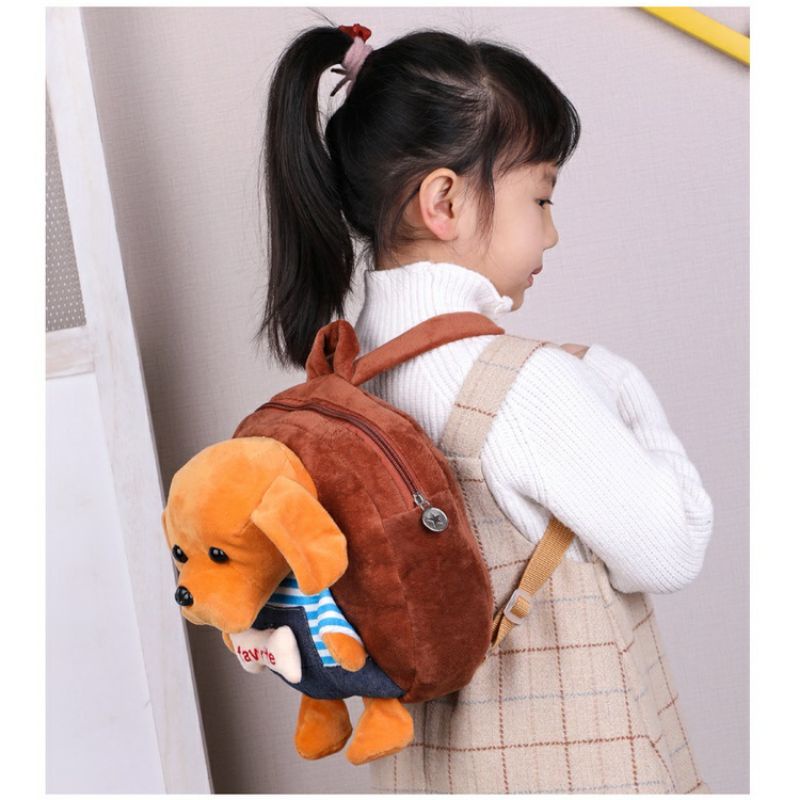 Balo thú bông 0_4 tuổi cho bé trai bé gái,balo cún 3D,chất nhung mịn bé đi học lớp mầm non