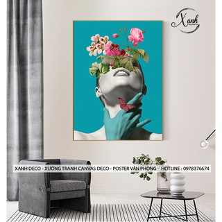 tranh canvas trang trí hiện đại CÔ GÁI ĐÓA HOA gồm khung