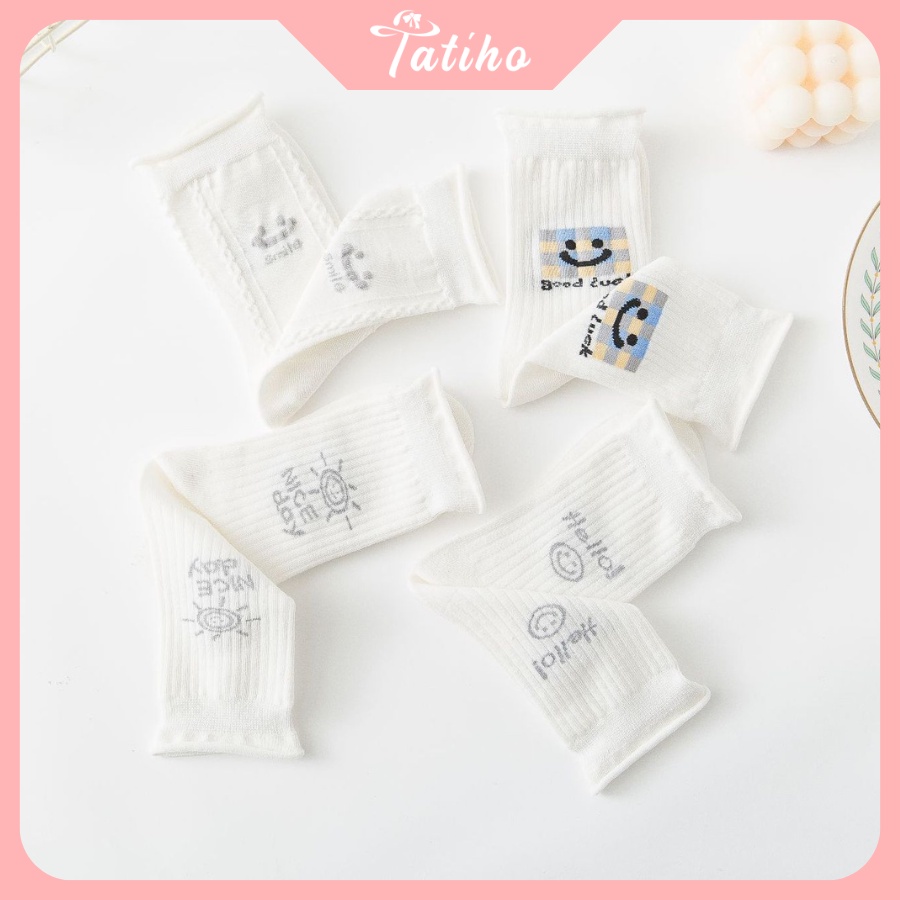 Vớ Tất Cotton Cổ Cao Nữ Đẹp Họa Tiết Dễ Thương Phong Cách Nhật Bản Dễ Thương - Tatiho - Mã TV025