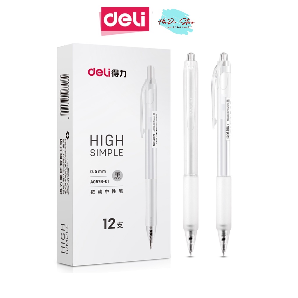 Bút bi nước mực gel DELI A057B thiết kế vỏ trong suốt ngòi 0.5mm - bút học sinh, sinh viên, văn phòng