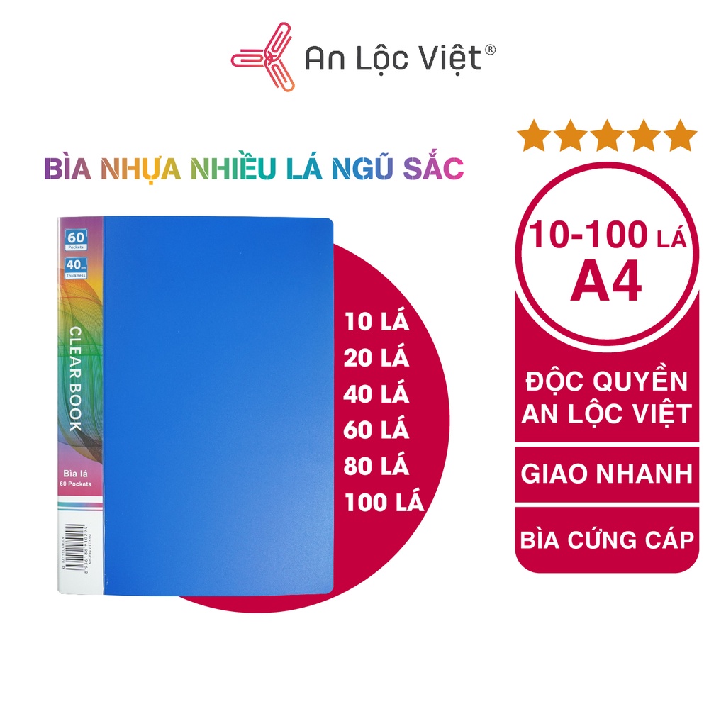 Bìa nhựa nhiều lá khổ A4 ngũ sắc nhựa tốt độ dẻo cao (10 lá  / 20 lá  / 40 lá  / 60 lá  / 80 lá  / 100 lá)