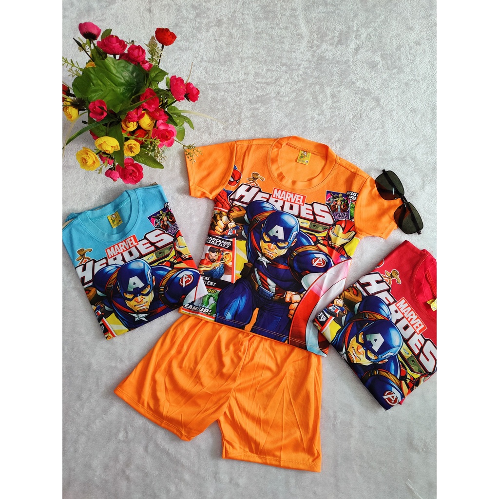 AP20 Bộ cộc tay cotton bé trai, bộ thun tay ngắn in hình siêu anh hùng siêu nhân 3D chất cotton mềm mịn mùa hè