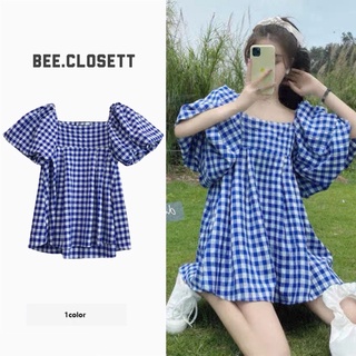 [ ORDER ] Váy caro xanh dương tay bồng dáng ngắn siêu xinh