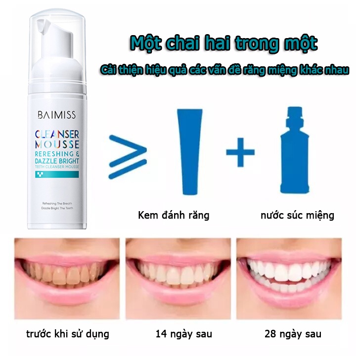 BAIMISS Bọt Tẩy Trắng Răng  Làm Sạch Răng Khử Mùi Hôi Miệng Mousse  Teeth Whitening Clean Teeth 60ml