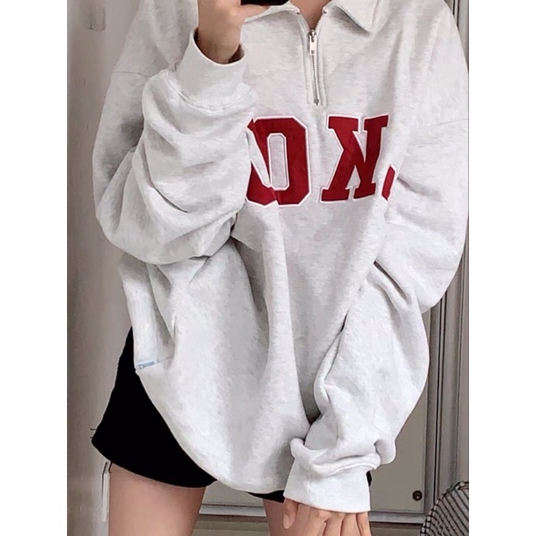 Áo sweater nỉ da cá polo có khoá kéo ulzzang in chữ LKOD