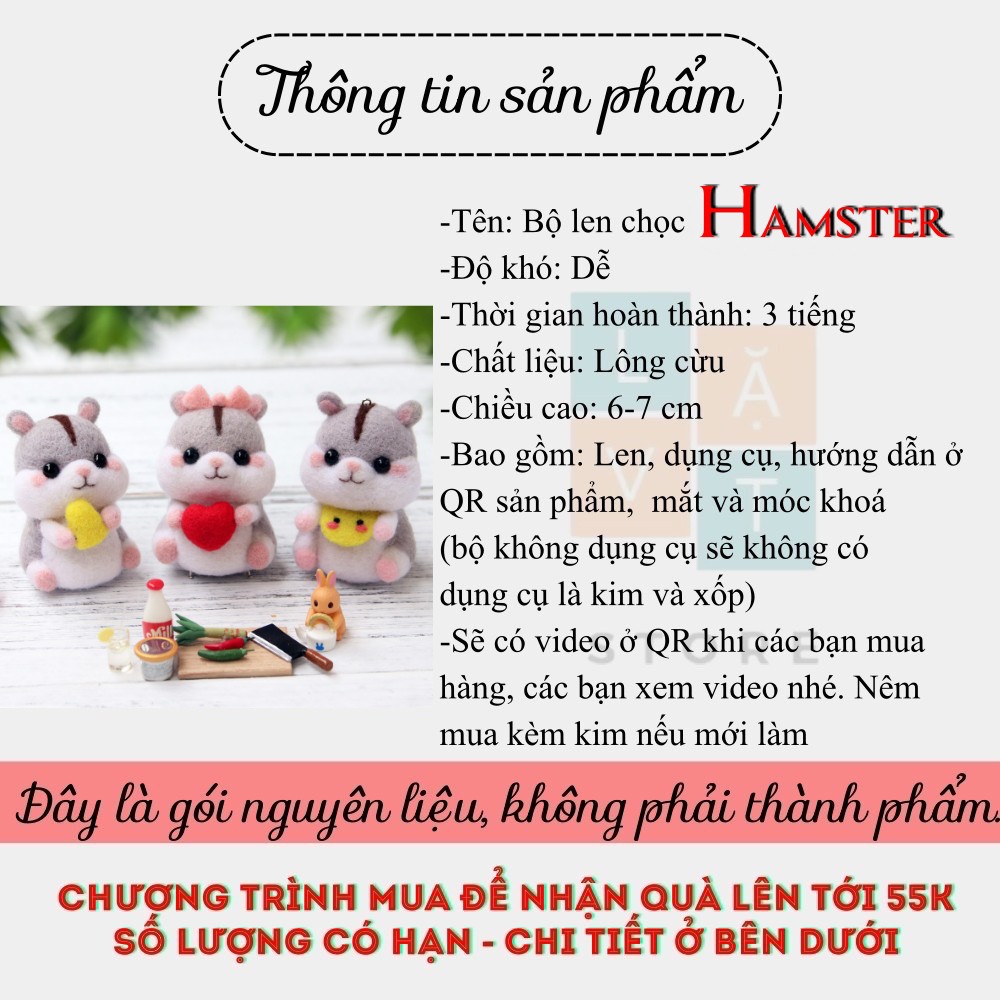 [Có hướng dẫn]  Bộ len chọc Tiểu Đoàn Chuột Hamster dành cho người bắt đầu có hướng dẫn - Needle Felting Hamster