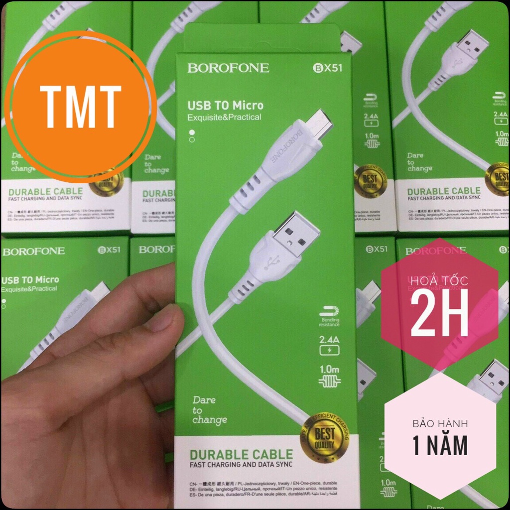 Dây Sạc Nhanh Micro, TypeC, I.P Dài 1M BX51, Cáp Sạc 2.4A Chính Hãng Bảo Hành 1 Năm