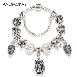 Vòng đeo tay họa tiết cú và trái tim với pha lê nhân tạo phong cách đơn giản