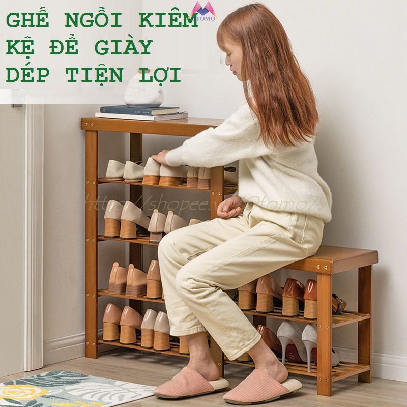 Ghế Gỗ Ngồi Thay Giày 2 Tầng, Kệ Để Giày Thông Minh