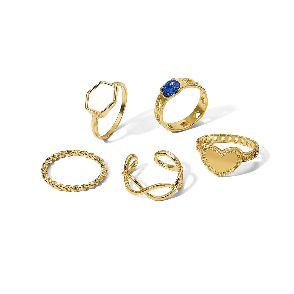 Set 5 nhẫn mạ vàng hình trái tim đơn giản thời trang cho nữ