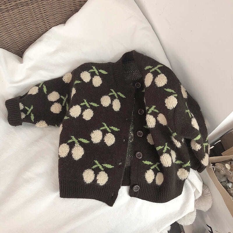 Áo khoác cardigan dày dặn họa tiết quả cherry phong cách Hàn Quốc cổ điển
