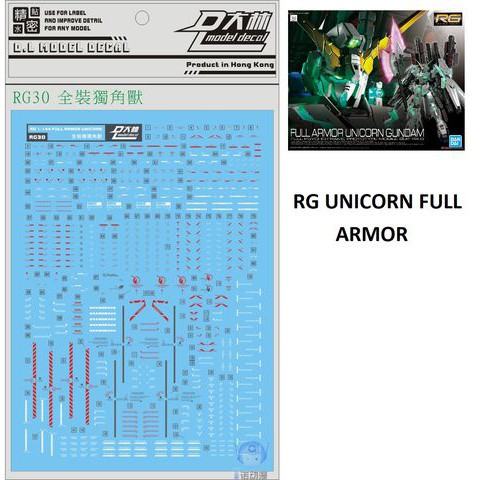 PHỤ KIỆN MÔ HÌNH DECAL NƯỚC RG UNICORN FULL ARMOR