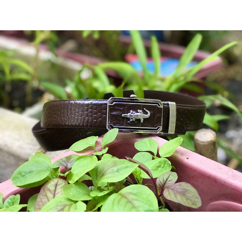 dây thắc lưng nam da bò khoá đồng - Nâu Gân-Mặt Siliver