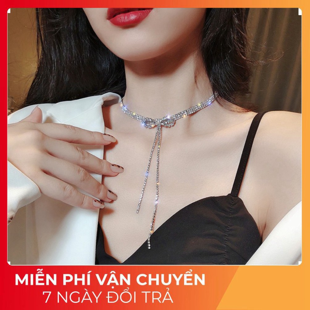 [ FREESHIP 50K ] Vòng Cổ Đá, Choker Đính Đá Lấp Lánh Thắt Nơ Trước Điệu Đà Vòng Cổ ROSE VC119