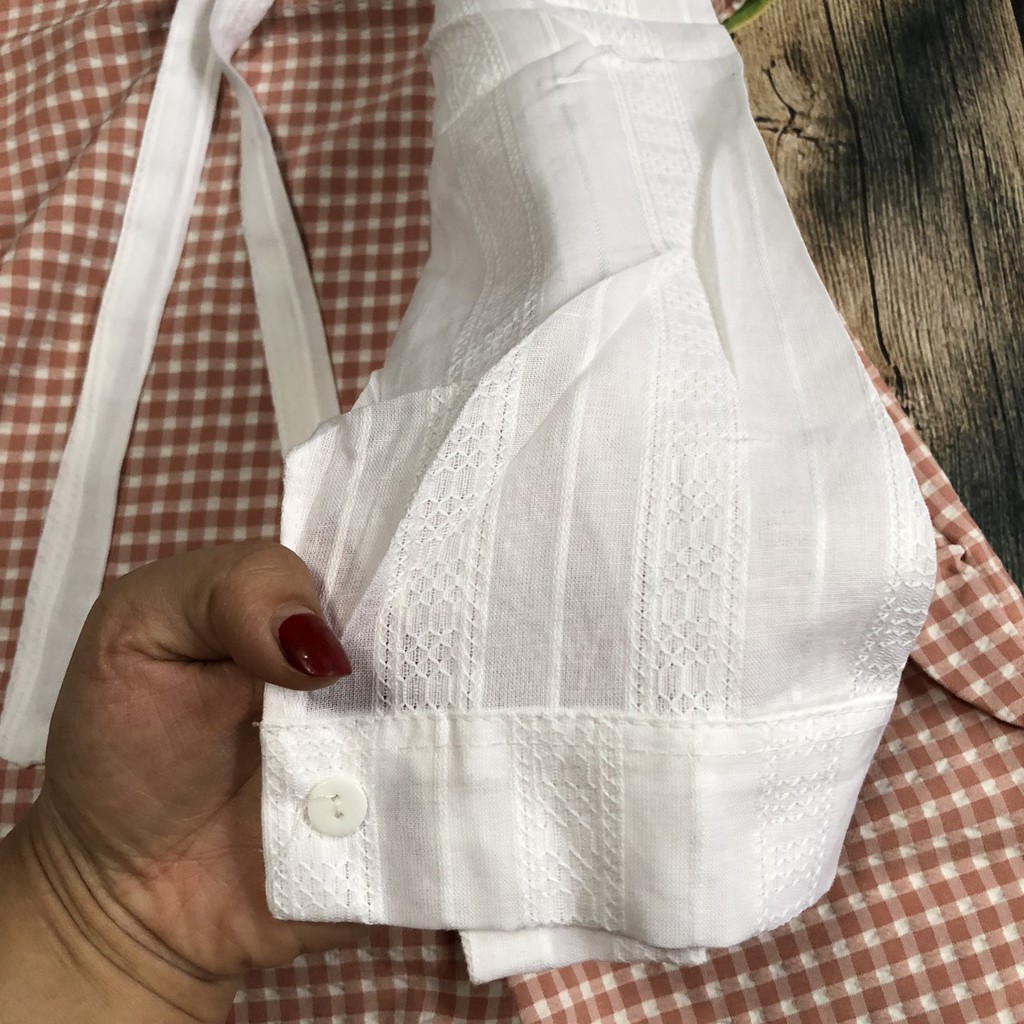 váy bầu giả yếm kẻ hồng v68