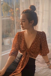 ÁO CROP HOA CỘT NƠ NGỰC (KÈM HÌNH THẬT)