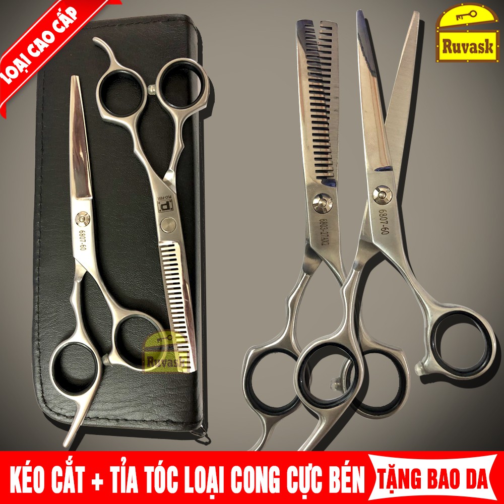 [COMBO] Bộ Kéo Tỉa Tóc 2 Răng Chuyên Nghiệp + Kéo Cắt Tóc Nam Nữ PLO FEEL CAO CẤP + Tặng Túi Đựng Kéo Da