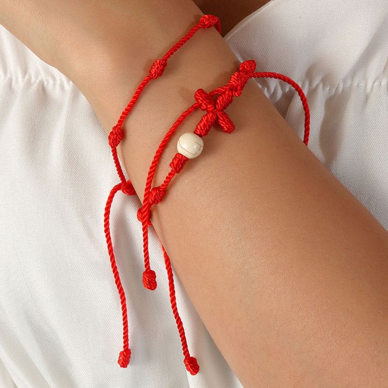 Set 2 Vòng Tay Bện Dây Đỏ May Mắn 7 Nút Cho Suc