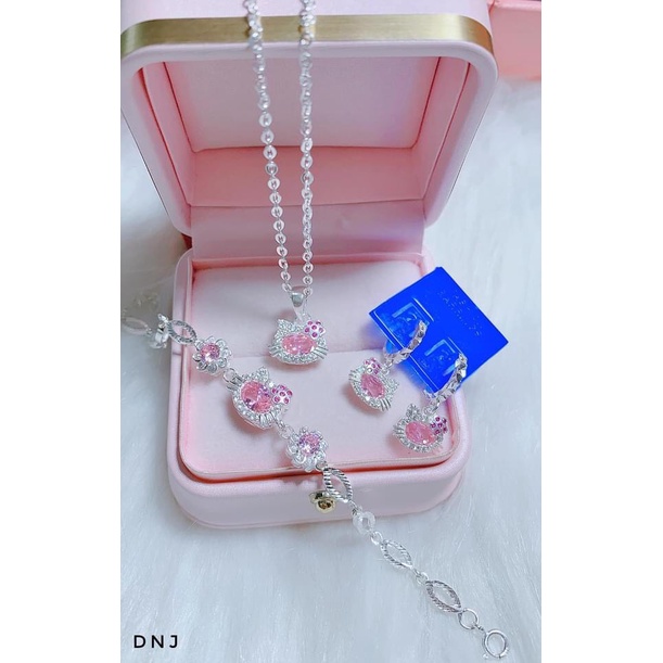 Set dây chuyền + lắc tay + bông tai bạc mèo Kitty cho bé gái