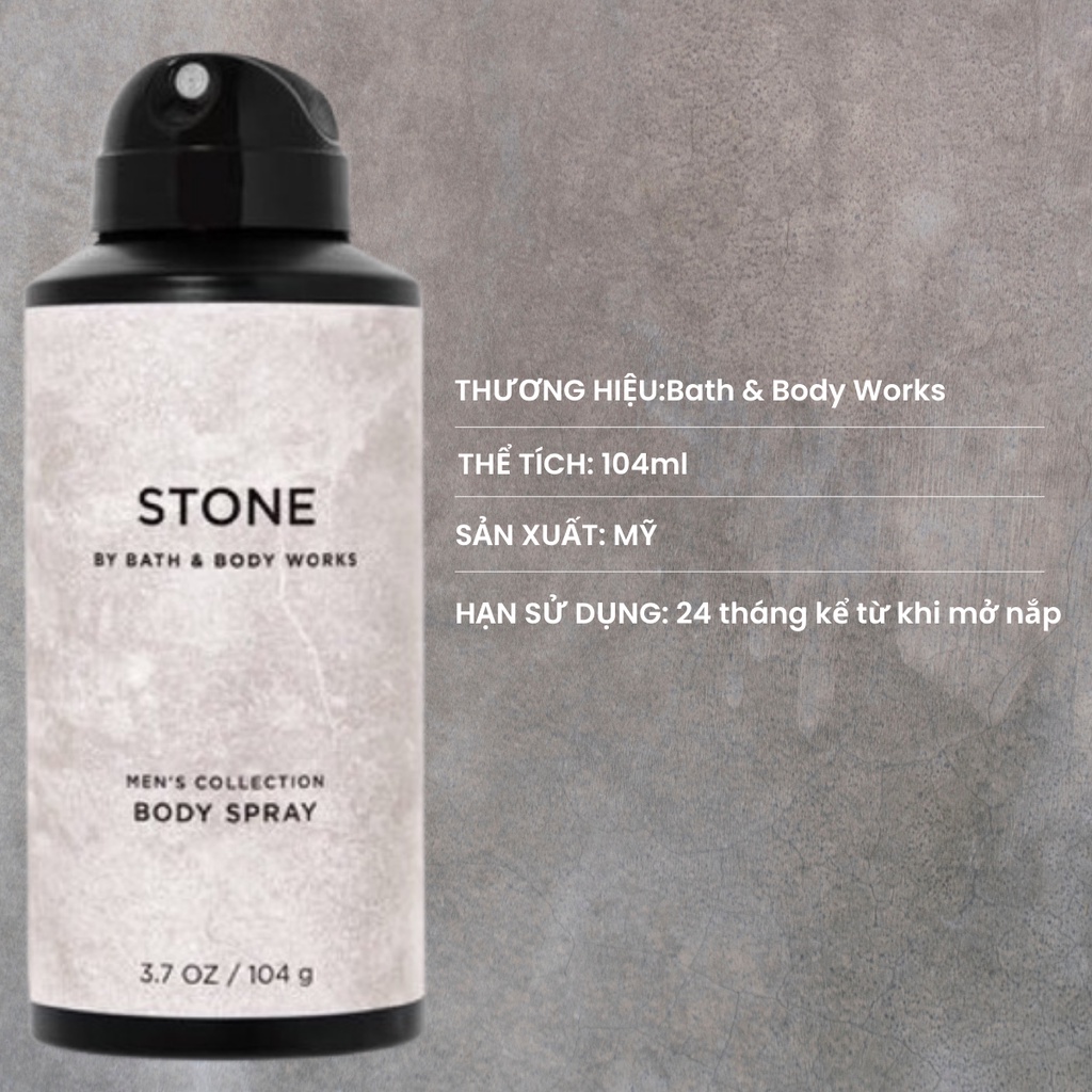 Xịt Thơm Toàn Thân Bodymist Cho Nam Bath And Body Works Stone Hương Thơm Nam Tính Mạnh Mẽ 104gr