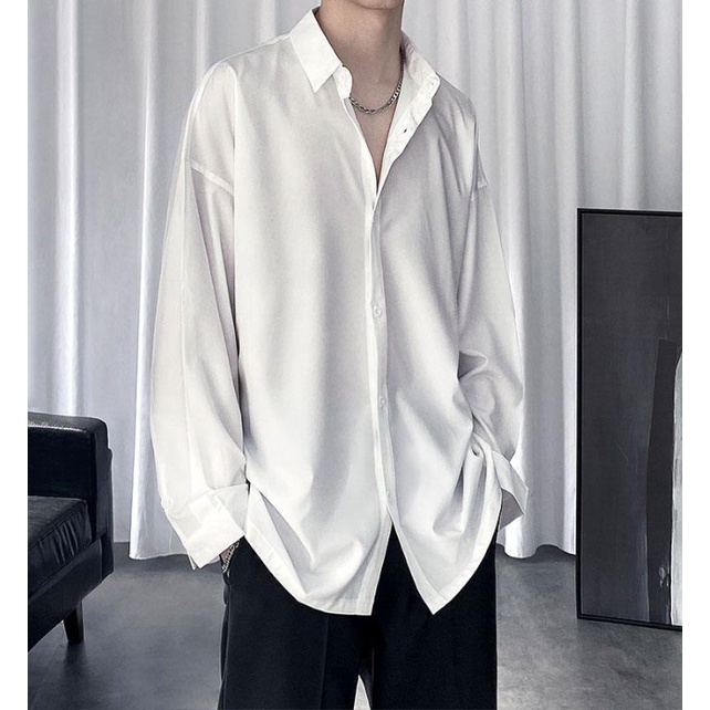 Áo sơ mi cổ bẻ tay dài form rộng nam nữ vải Lụa mềm mịn ít nhăn MRD02 từ 40-85kg