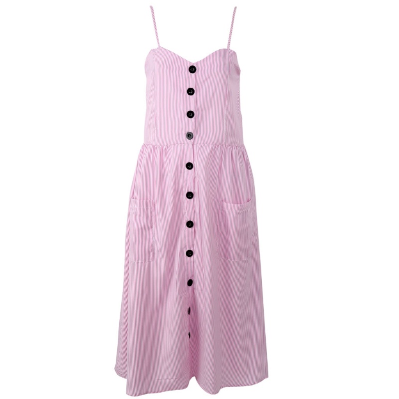 Xiangbao Đầm Kẻ Sọc Có Túi Phong Cách Boho Thanh Lịch Mặc Hàng Ngày