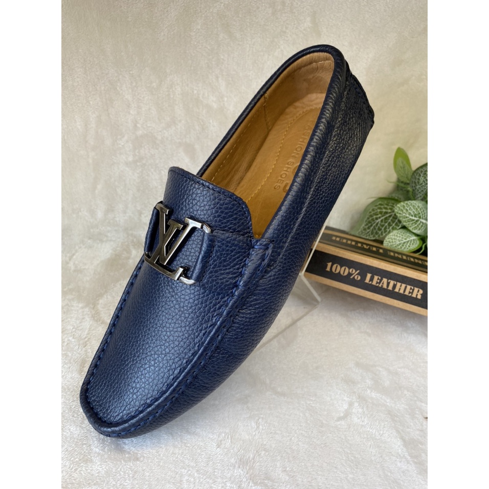 Giày Mọi Nam Da Bò Thật Giày Lười LV Da Cao Cấp Màu Đen -M24 Giày SAGO’S BH 12 Tháng Tặng kèm vớ.