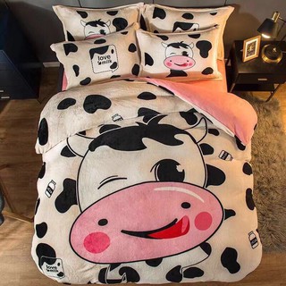Bộ Drap Giường 5 Món Nỉ Nhung Mềm Mịn Bò Sữa Cute M2-M4-M6-M8x2M