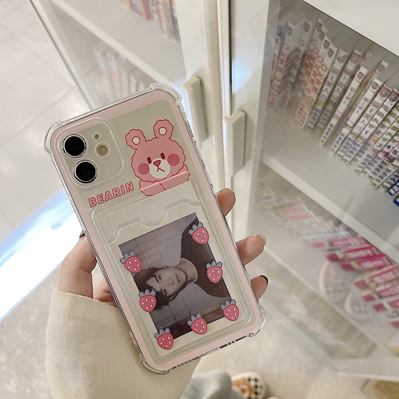 Ốp Điện Thoại Màu Hồng Họa Tiết Dâu Tây Cho Iphone 14promax / 13mini 11 / 12pro 678Plus / xsmax / xr