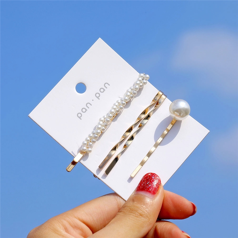 1 Bộ Kẹp Tóc Kim Loại Đính Ngọc Trai Thời Trang Cho Nữ