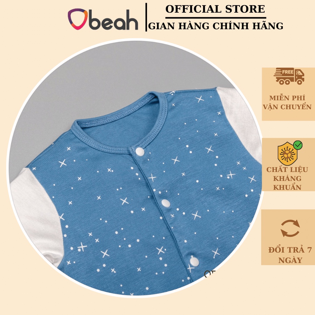 Bộ bodysuit liền tất in hình OBEAH Màu xanh lam hình sao chất liệu vissco Fullsize 59 đến 80 Mã OB082109