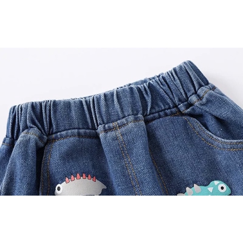 Quần short Jean cho bé WELLKIDS quần bò bé trai hoạ tiết ngộ nghĩnh (KZ3310)