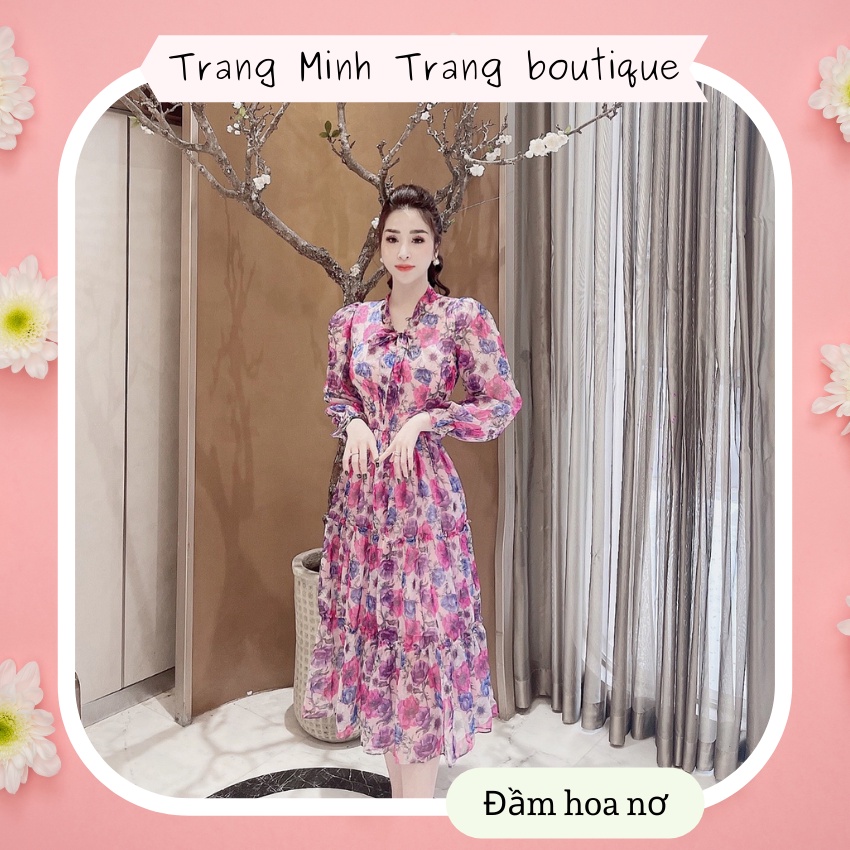 Đầm hoa nơ chất liệu tơ 🔸 HÀNG CAO CẤP 🔸 váy xòe hoa tiết hoa siêu xinh thích hợp đi dạo phố, dự tiệc