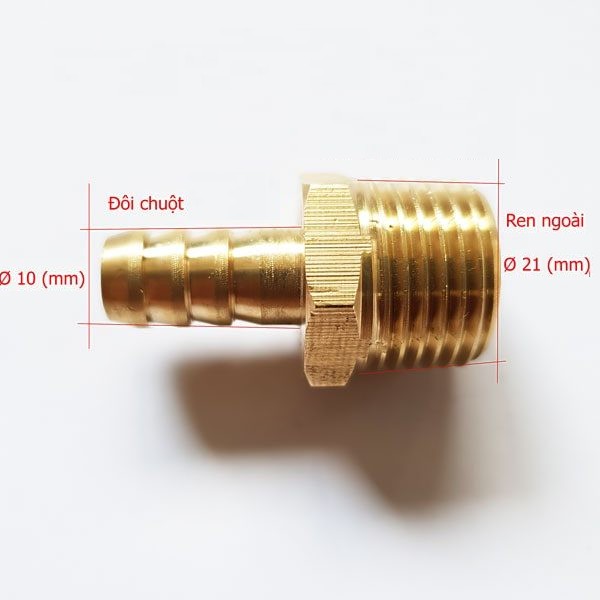 Nối đuôi chuột Ren Ngoài 21mm đầu ra nối ống 10mm