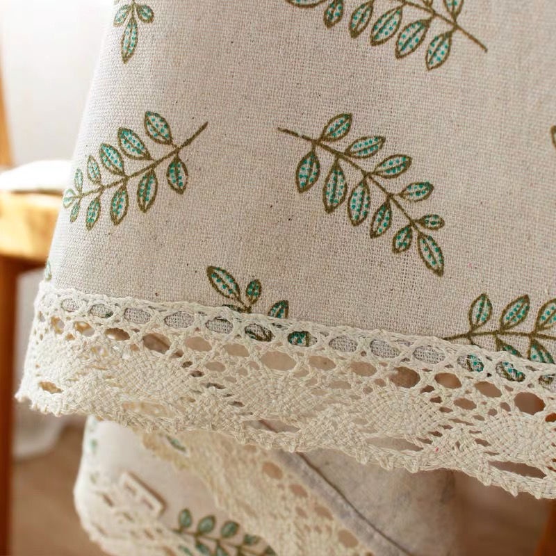 Khăn trải bàn cotton lanh viền ren dài họa tiết kẻ sọc đơn giản phong cách Bắc Âu hiện đại