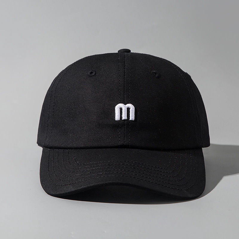 Mũ lưỡi trai vành cong có chóp mềm rửa kỹ in chữ M nhỏ phong cách cổ điển
