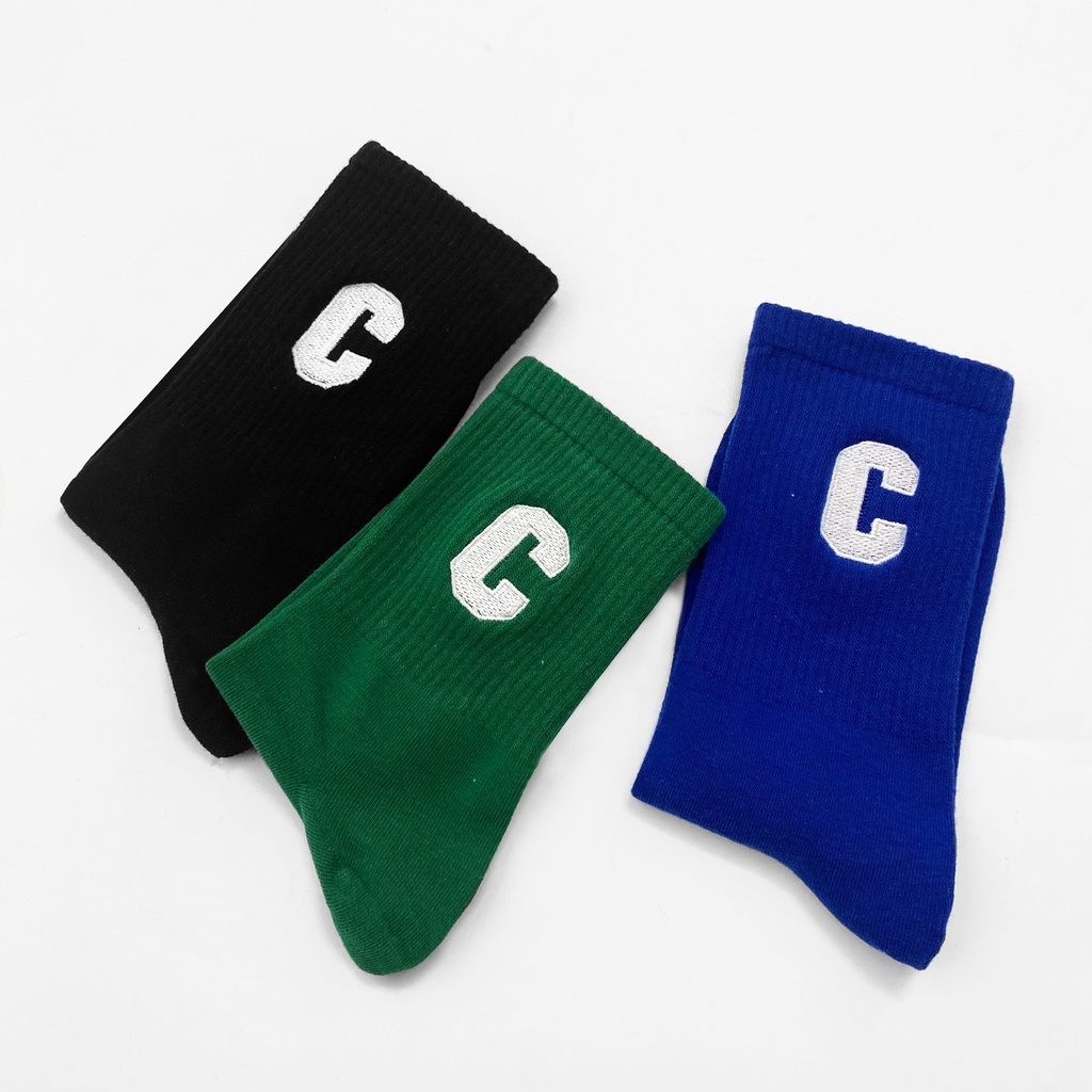 Tất trơn cổ cao Letter thêu chữ C cao cấp City Cycle