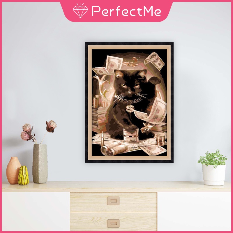 Bộ tranh đính đá 5D họa tiết chú mèo dễ thương độc đáo kích thước 30×40cm dùng trang trí