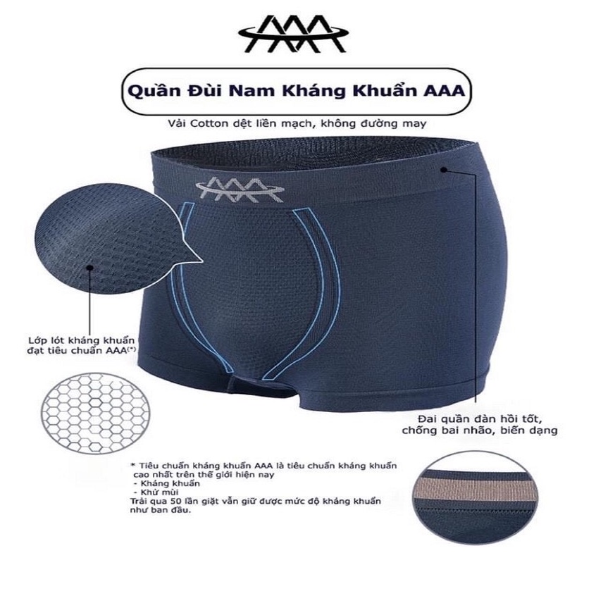 Hộp 3 quần sịp nam AAA kháng khuẩn không đường may co giãn 4 chiều