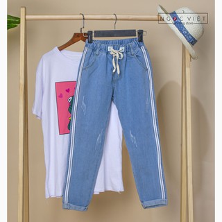 Baggy jean lưng chunh rút xắn gấu 2 sọc hông(hình shop tự chụp)