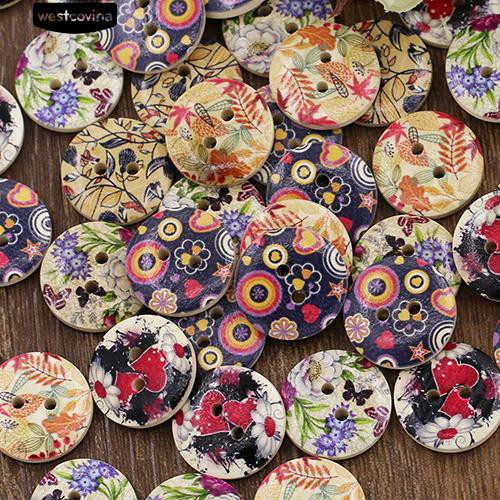 Set 50 Nút Gỗ 2 Lỗ Hình Hoa / Lá Chuyên Dụng Cho Thợ May Vá
