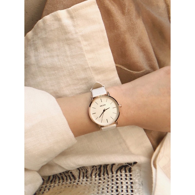 Đồng hồ nam nữ KEZZI CLASSIC dây da trắng size 32/40mm | BigBuy360 - bigbuy360.vn